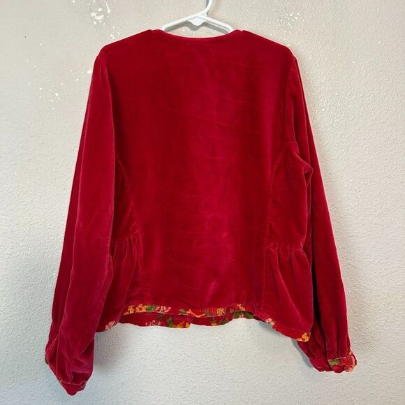 VTG 90s April Cornell Girls Cornelloki Velvet Jacket 9/10 Red Floral Trim - Picture 3 of 9